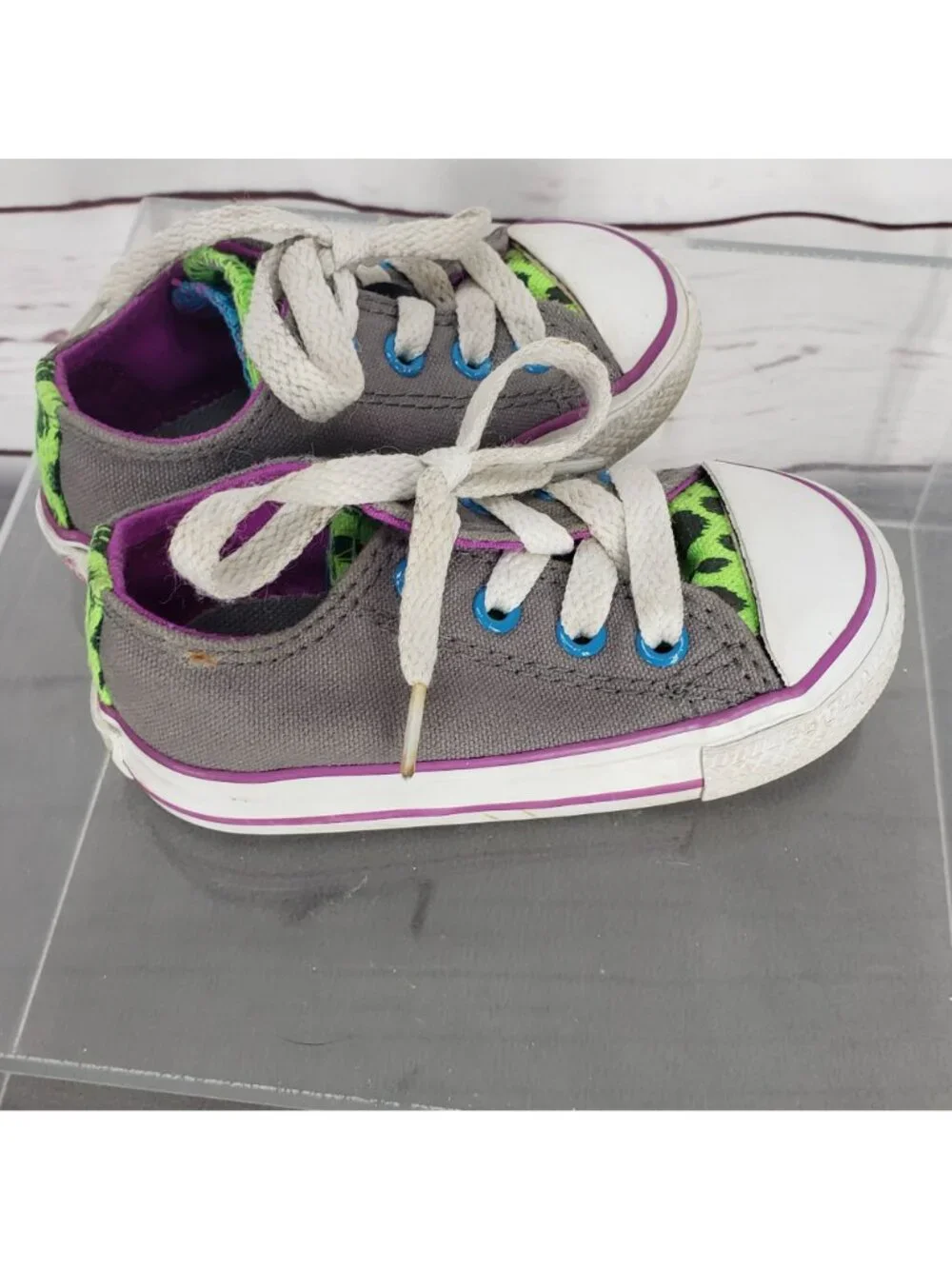 Converse All Star Toddler Shoes Gray Green Purple Canvas Size 5 Lace-Up Sneakers
